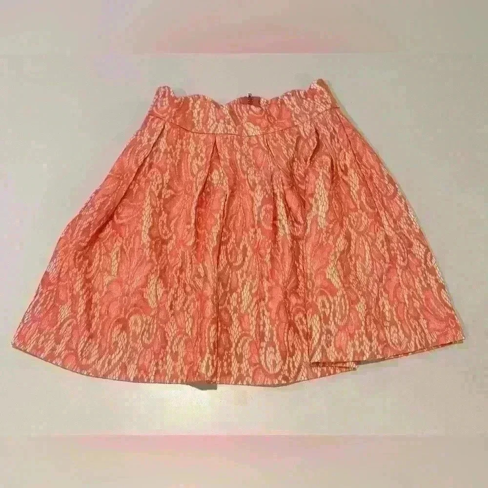 Blue Rain Lace Design Pleated Skirt with Back Zipper Size medium